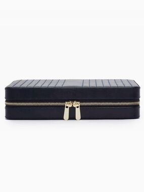 WOLF Navy Leather Jewelry Case with Gold Logo